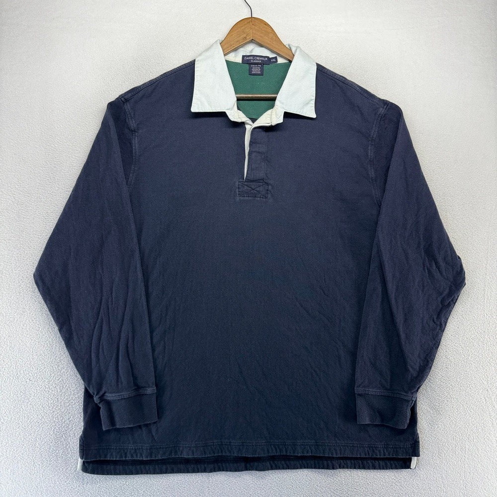 Daniel Cremieux Rugby Shirt Mens 2XL Blue Long Sleeve Preppy Old Money Vintage